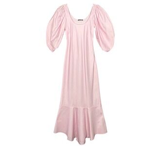 Wandering Pink White Puff Sleeve Maxi Dress Women IT 40 US 4 Cottagecore